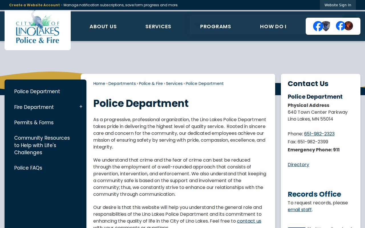 Lino Lakes neighbors source, city police records request route