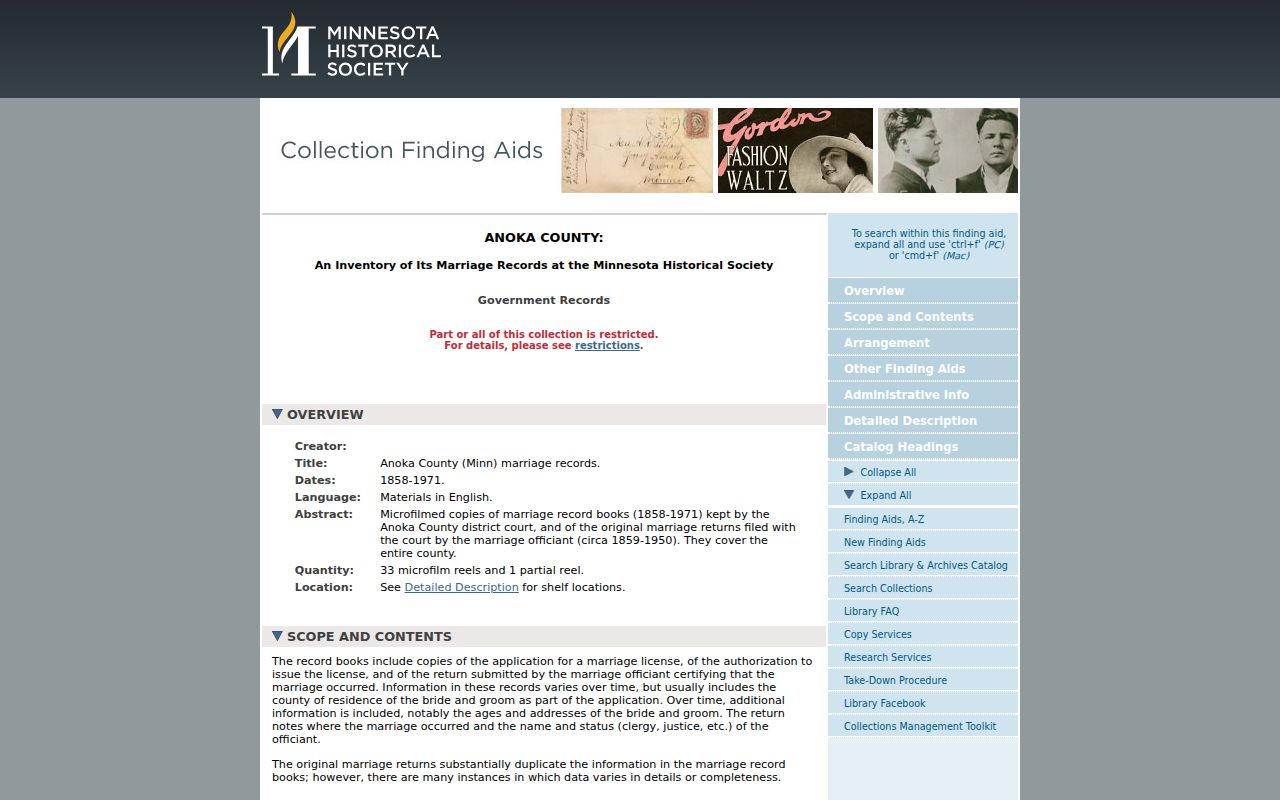 Lino Lakes previous residents Anoka County marriage-record finding aid