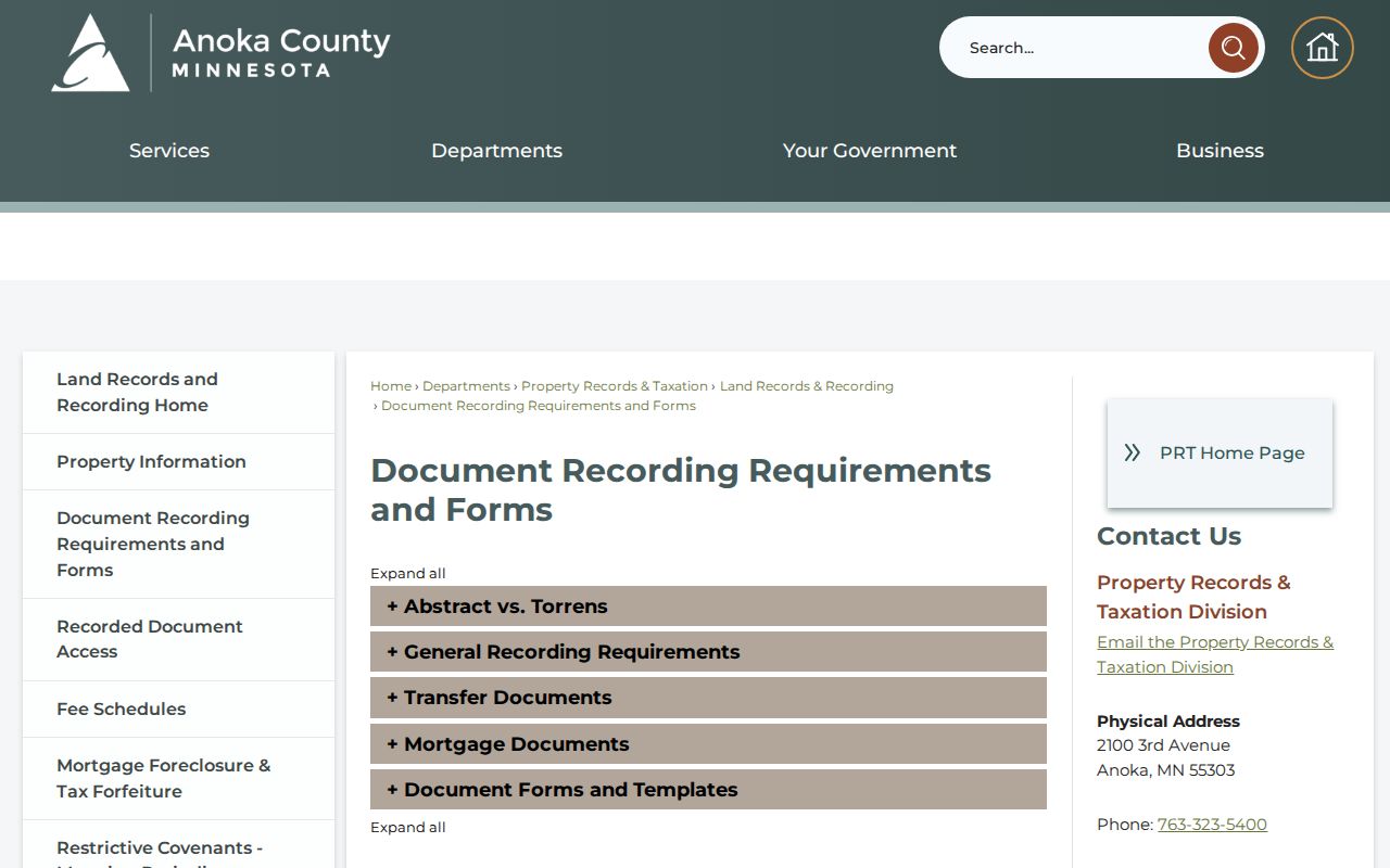 Lino Lakes street directory reference to Anoka County document recording requirements