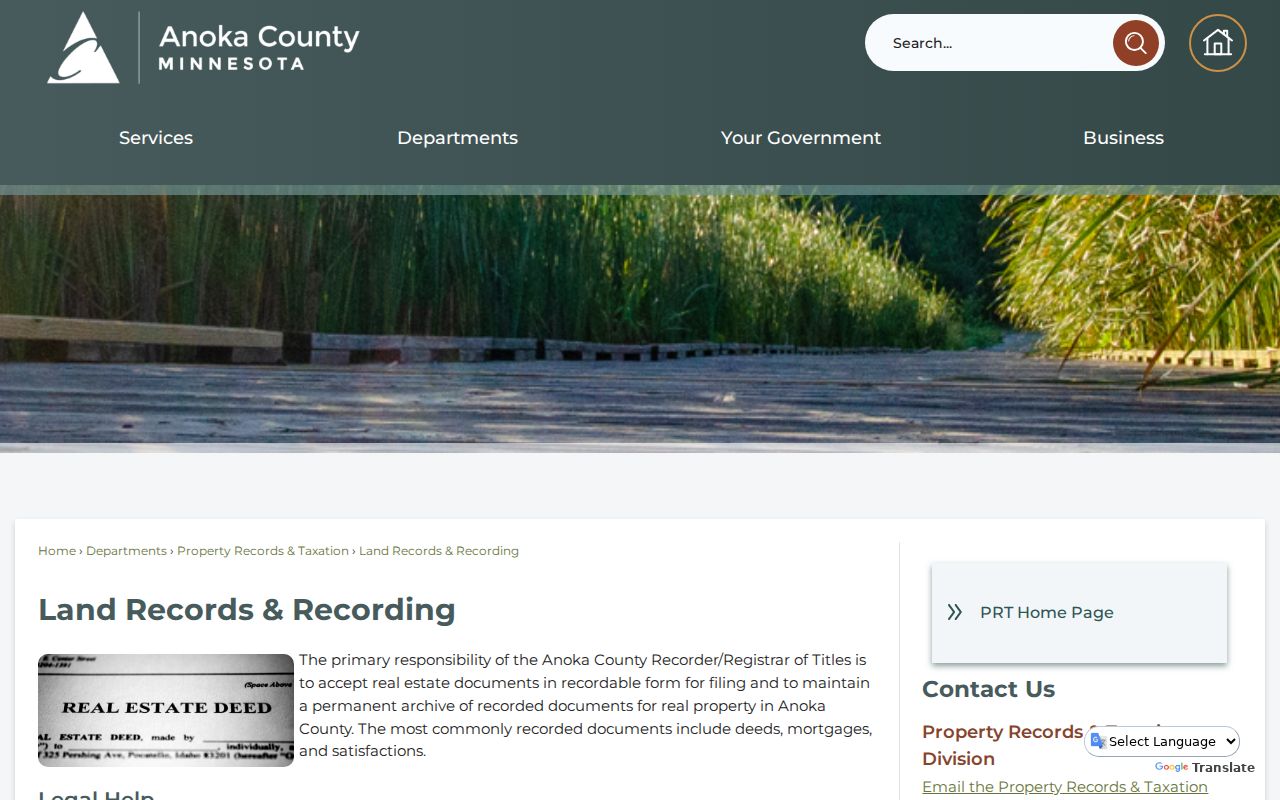 Lino Lakes street directory view of Anoka County land records and recording