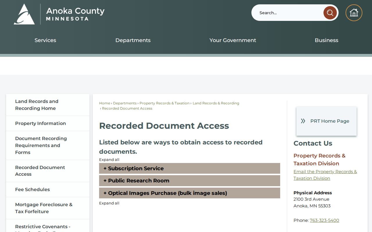 Lino Lakes street directory reference to Anoka County recorded document access
