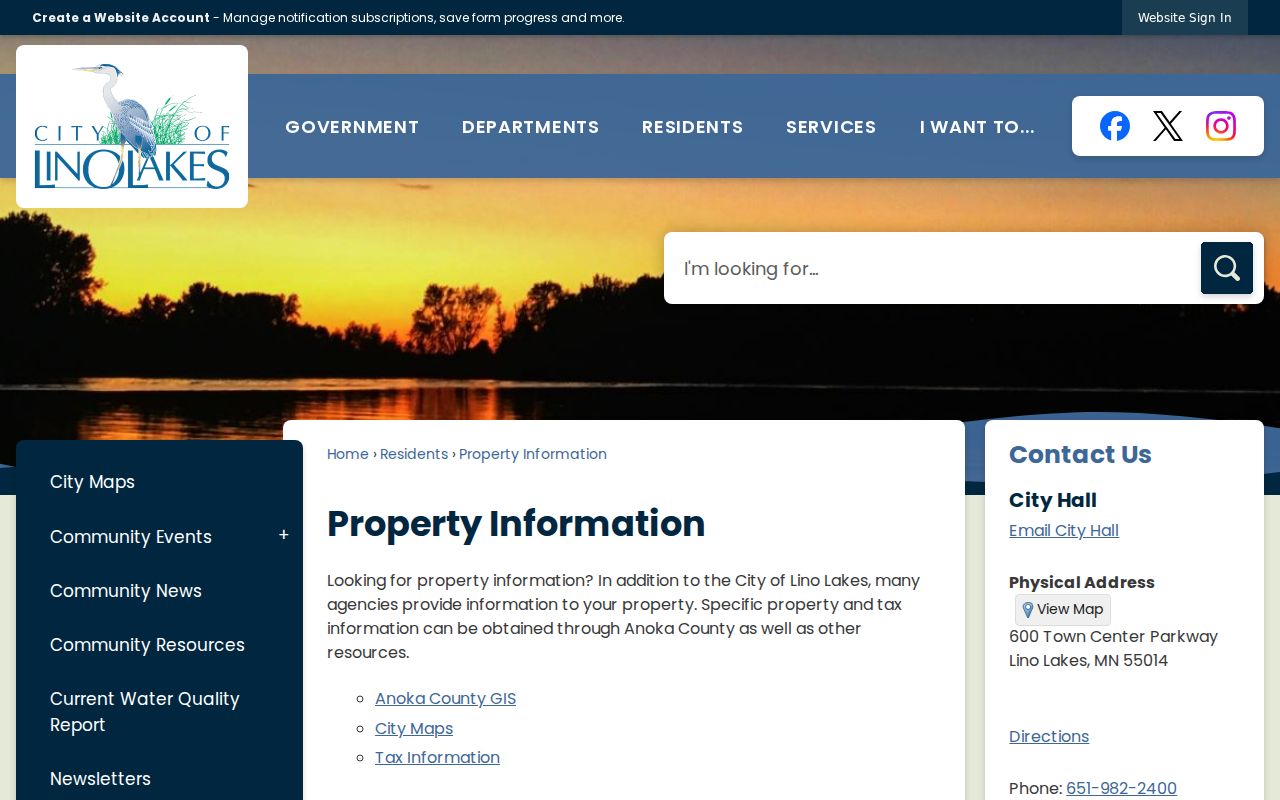 Lino Lakes ZIP code directory reference to city property information